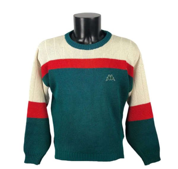 Maglione Kappa vintage verde scuro rosso e panna da uomo