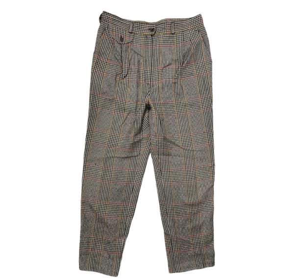 Pantalone vintage da uomo begie con fantasie a righe sottili nere bianche e rosse