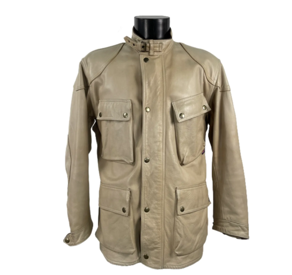 Giubbotto di pelle Belstaff vintage panna da uomo