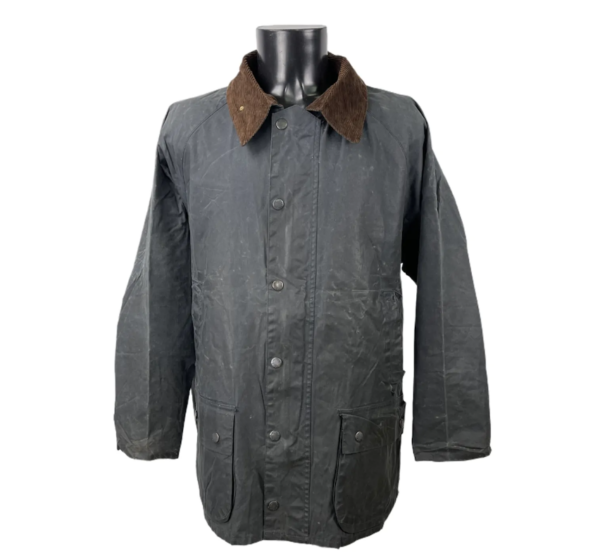 Giubbotto vintage modello Barbour nero con colletto marrone da uomo