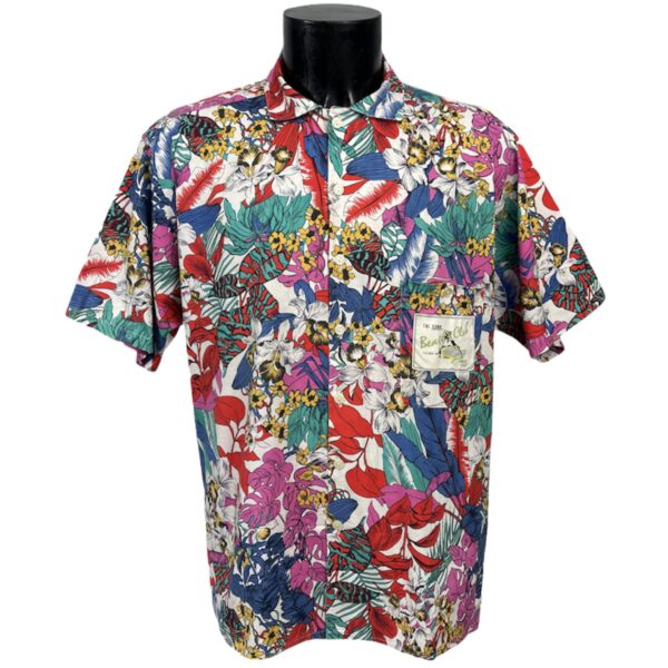 Camicia anni 80 vintage da uomo bianca con fantasia colorata