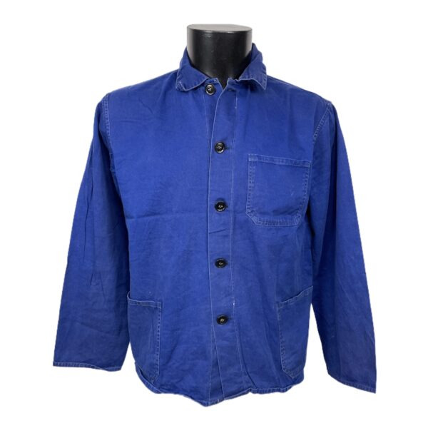Camicia da lavoro vintage blu elettrico con bottoni neri da uomo