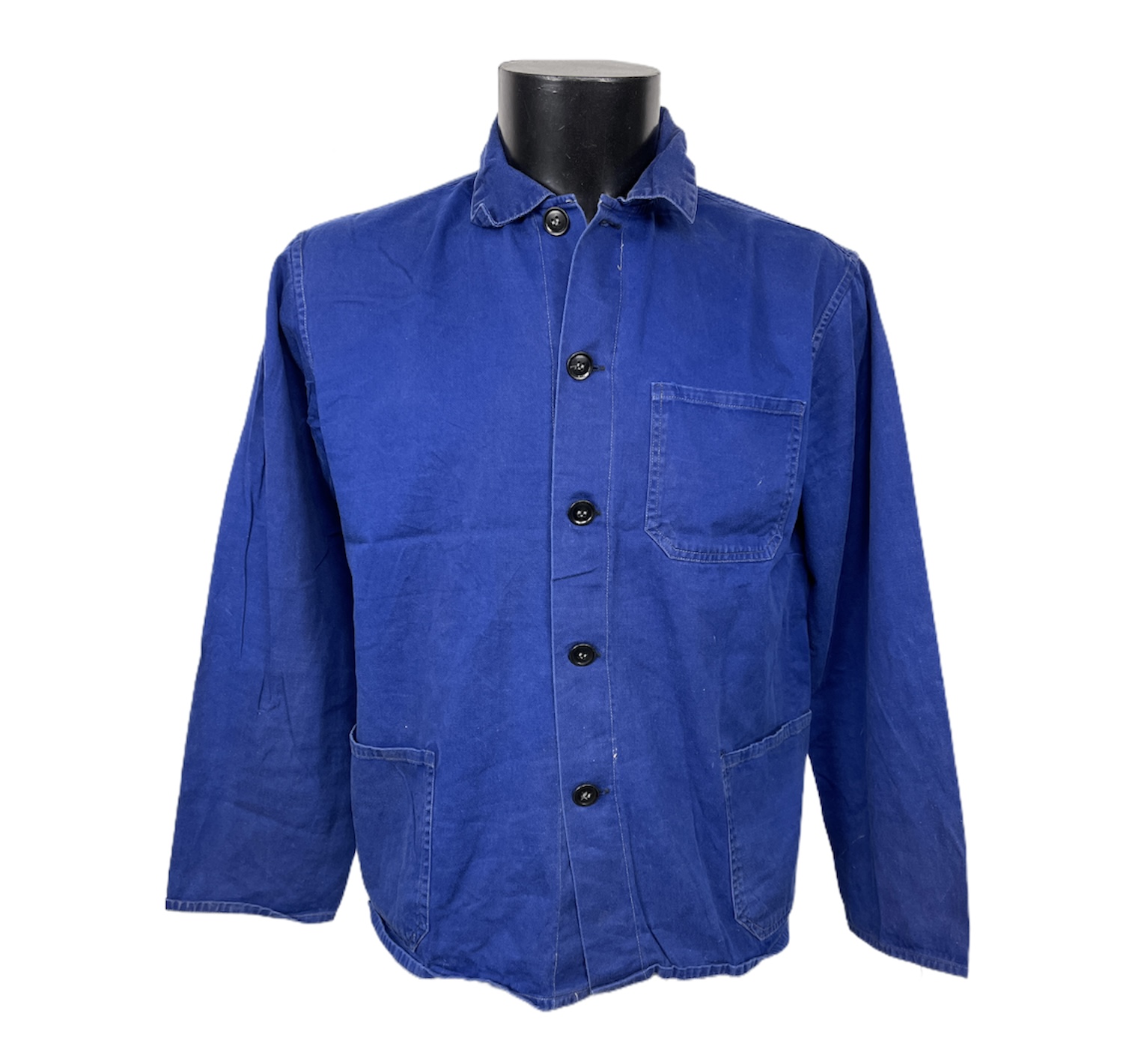 Camicia da lavoro vintage blu elettrico con bottoni neri da uomo