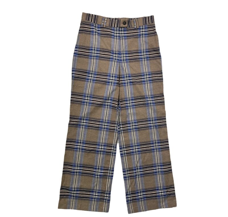 Pantalone vintage da uomo begie a righe a quadroni blu bianche e marroni