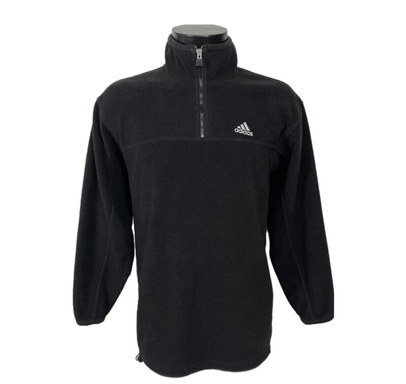 Felpa di pile Adidas vintage da uomo nera a collo alto con zip