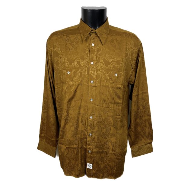 Camicia damascata vintage da uomo dorata scuro con bottoni bianchi