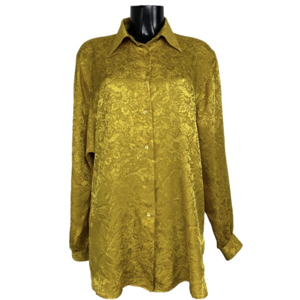 Camicia damascata vintage da donna dorata con bottoni dorati