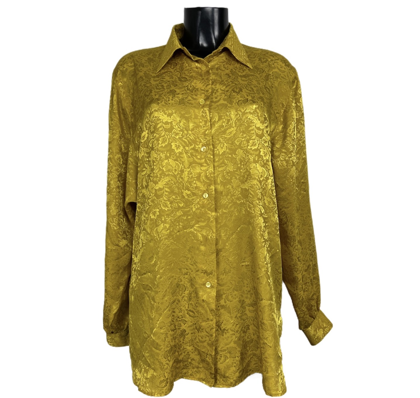 Camicia damascata vintage da donna dorata con bottoni dorati