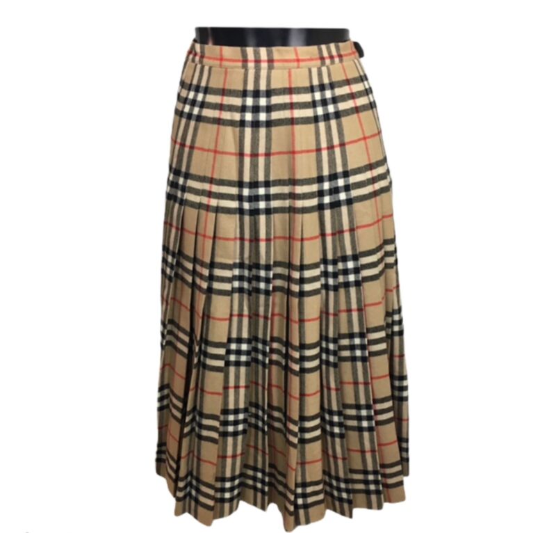 Gonna tartan scozzese vintage begie a quadri neri bianchi e rossi