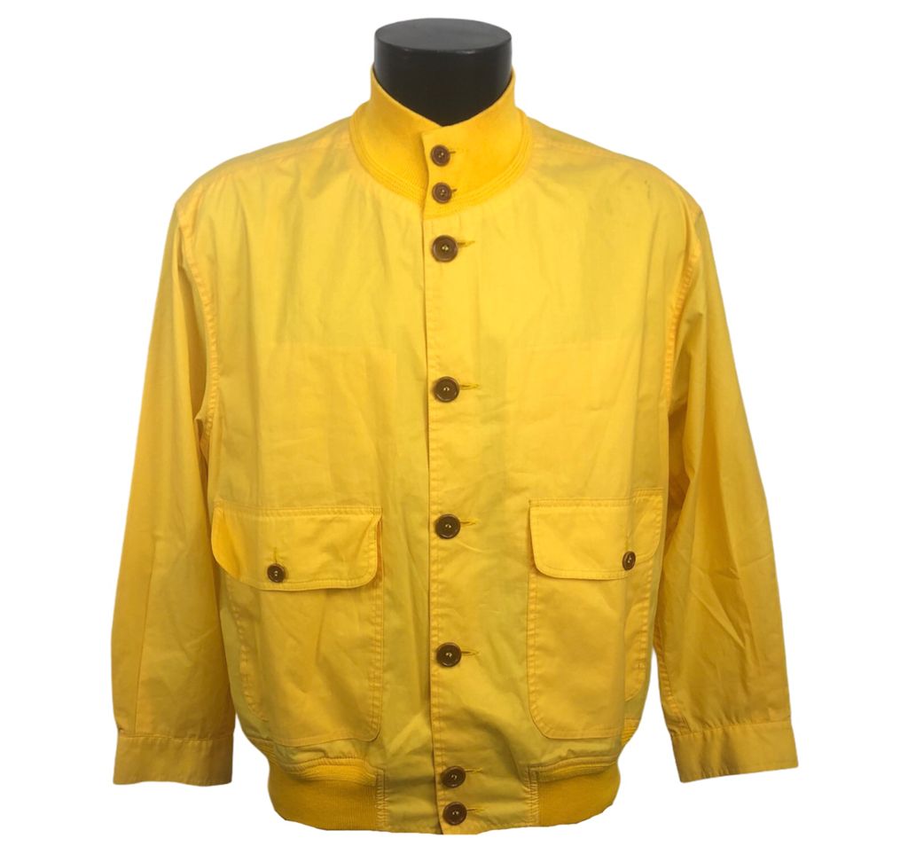Giubbotto bomber in seta vintage da uomo giallo con bottoni marroni