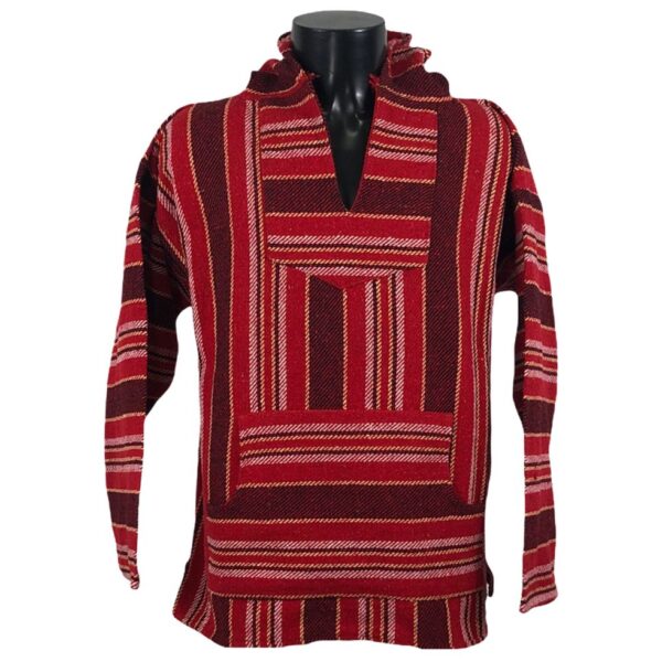 Casacca azteca vintage da uomo con fantasie azteche in varie tonalità di rosso