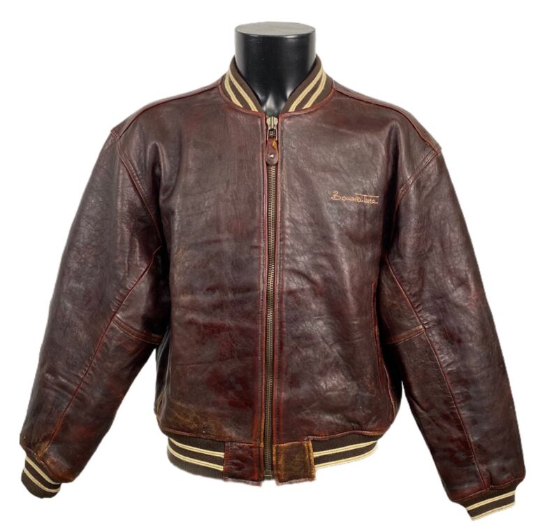 Bomber in pelle vintage marrone da uomo