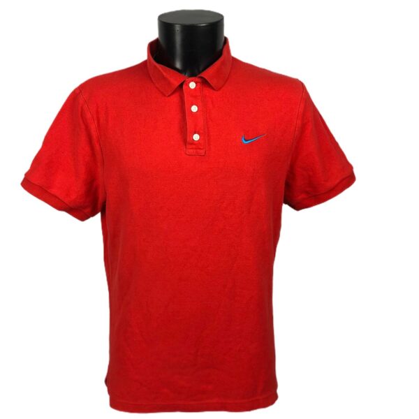 Polo Nike vintage da uomo rossa con bottoni bianchi