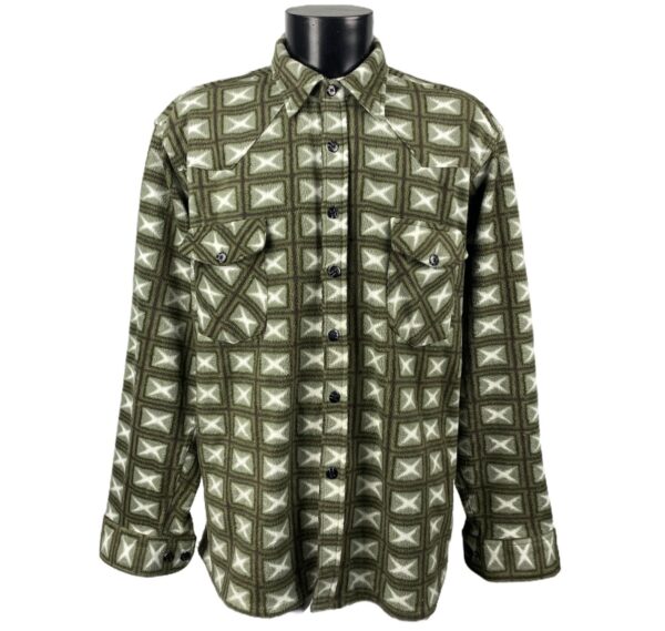 Camicia di pile vintage da uomo con motivo a quadri verde begie e bianco