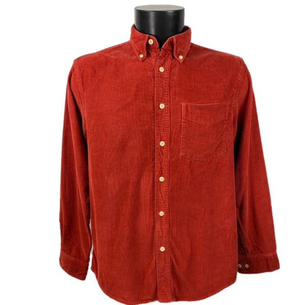 Camicia vintage di velluto a coste da uomo rossa con bottoni bianchi
