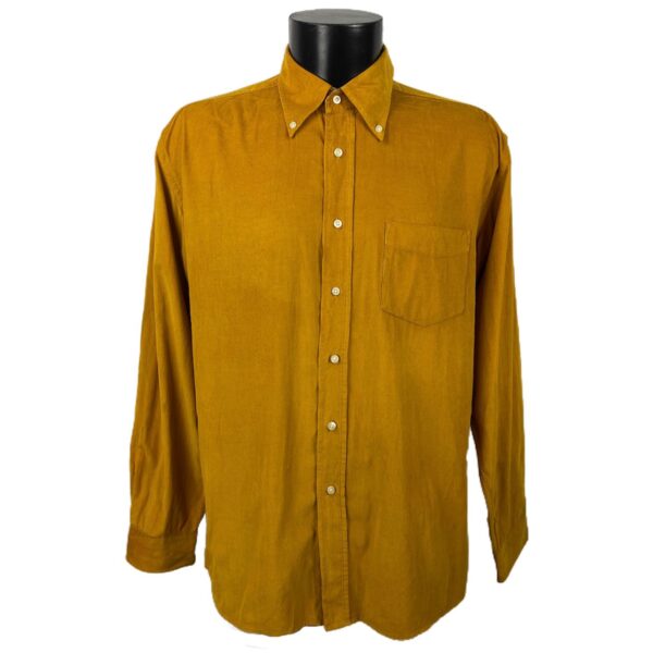 Camicia vintage di velluto a coste da uomo color senape con bottoni bianchi