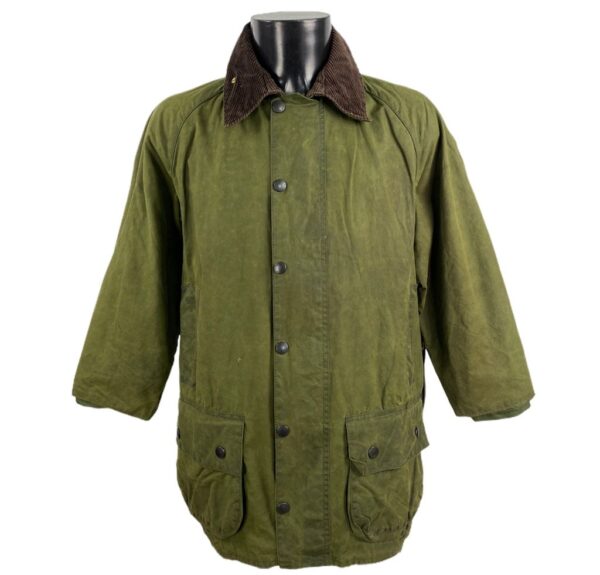 Giubbotto Barbour vintage verde militare con collo marrone da uomo