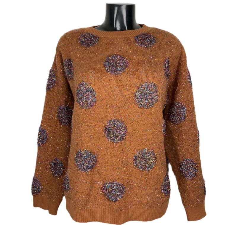 Maglione laminato vintage da donna arancione a pois viola